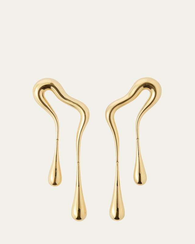 18K Yellow Gold Bold Stream Doubled Earrings